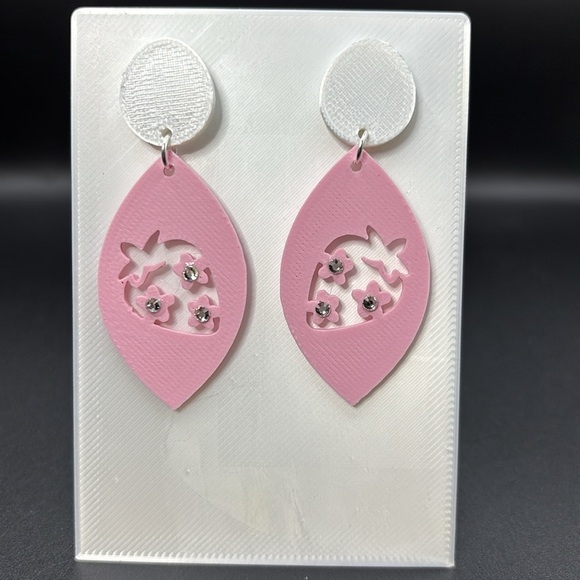 Pink Strawberry Rhinestone‎ Earrings - Picture 3 of 5